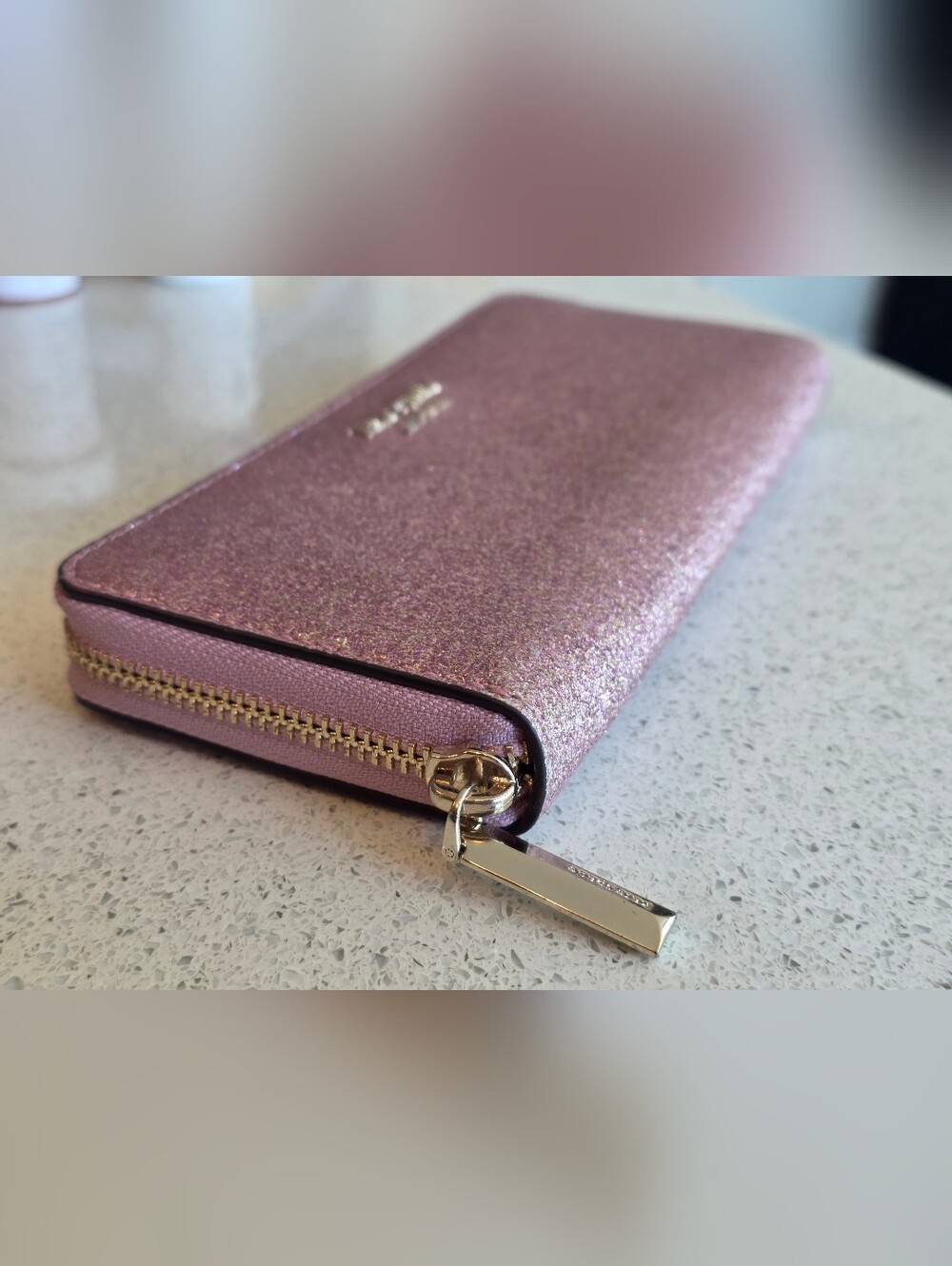 kate spade glittery blush pink zip-around wallet - Picture 7 of 9